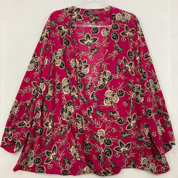 Vince Camuto size 3X Pink Multi Color Floral Wrap Long Sleeve Blouse Feminine - Picture 1 of 10
